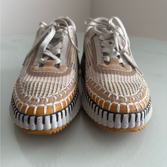 Chloé Nama embroidered Biscotti Beige sneakers. Size 8.5 EU 39. - Picture 2 of 9